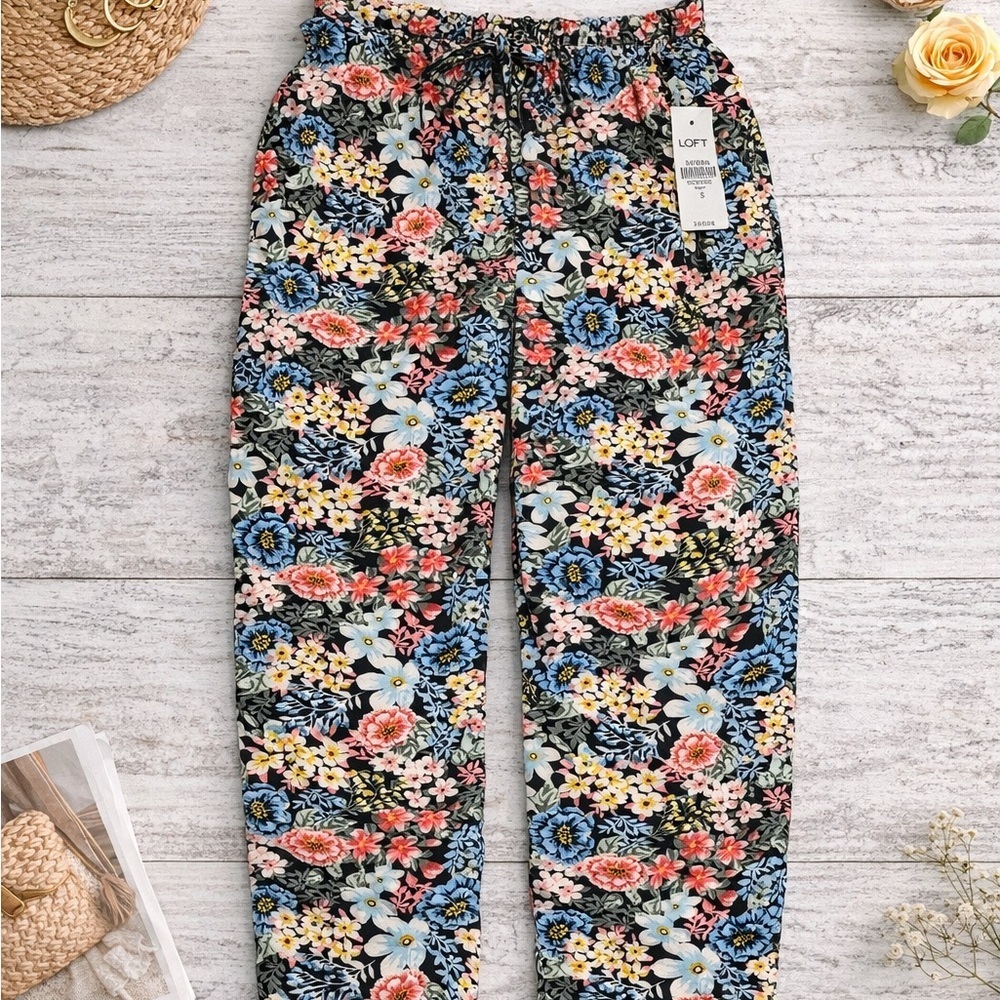 LOFT Floral Pull-On Pants | Spring Lightweight Viscose | Size Small Culottes